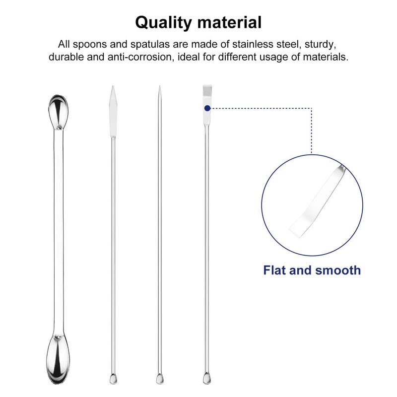 Labasics 4 Pcs Lab Micro Spoon and Spatula Set, Stainless Steel Double-Ended Lab Spatulas Sampling Spoons Micro Scoopulas Weighting Set - Image 4
